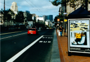 Installation view of Irma’s hands for "Women Work” poster on a bus stop, San Francisco, 1992 ©  Susan Meiselas / Magnum Photos 