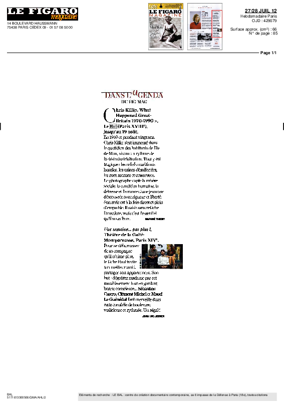 CHRISKILLIP, Le Figaro Magazine, Jean-Luc Jeener, 27 juillet 2012