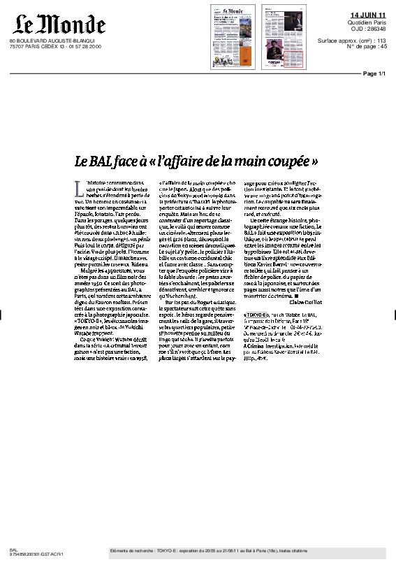 TOKYO-E, Le Monde, Claire Guillot, 14 juin 2011