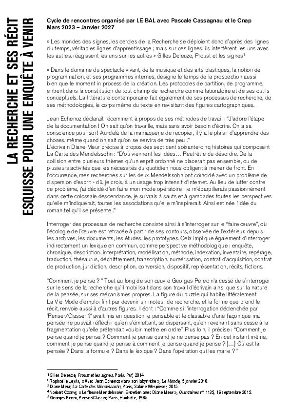 LE BAL_ Cycle La recherche et ses récits_2026