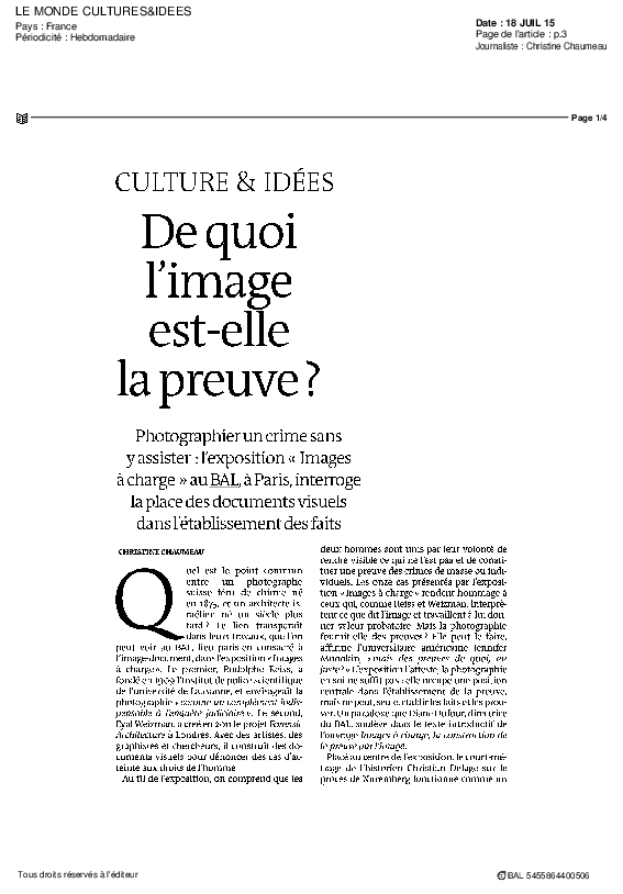 IMAGESACHARGE, Le Monde culture et idées, Christine Chaumeau, juillet 2015